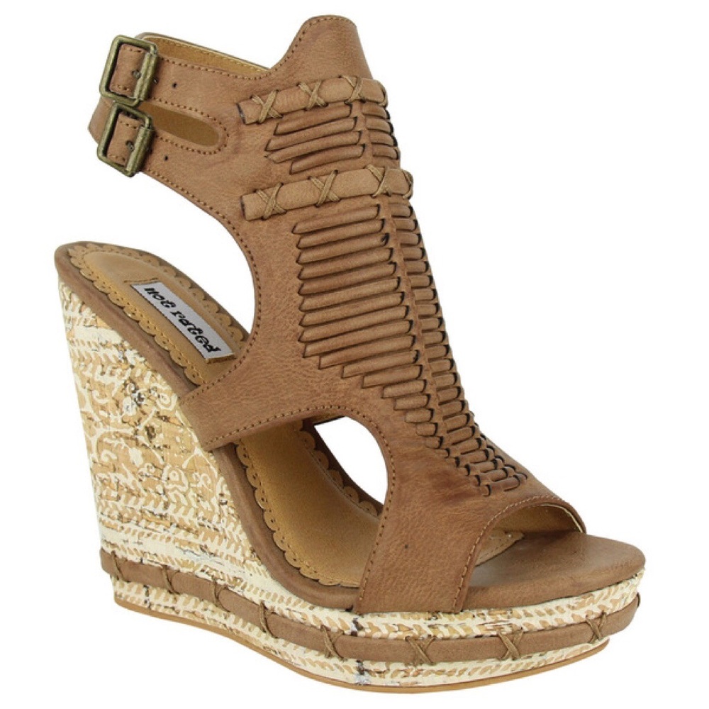 Not Rated Tan Braided Cutout Wedge Sandals